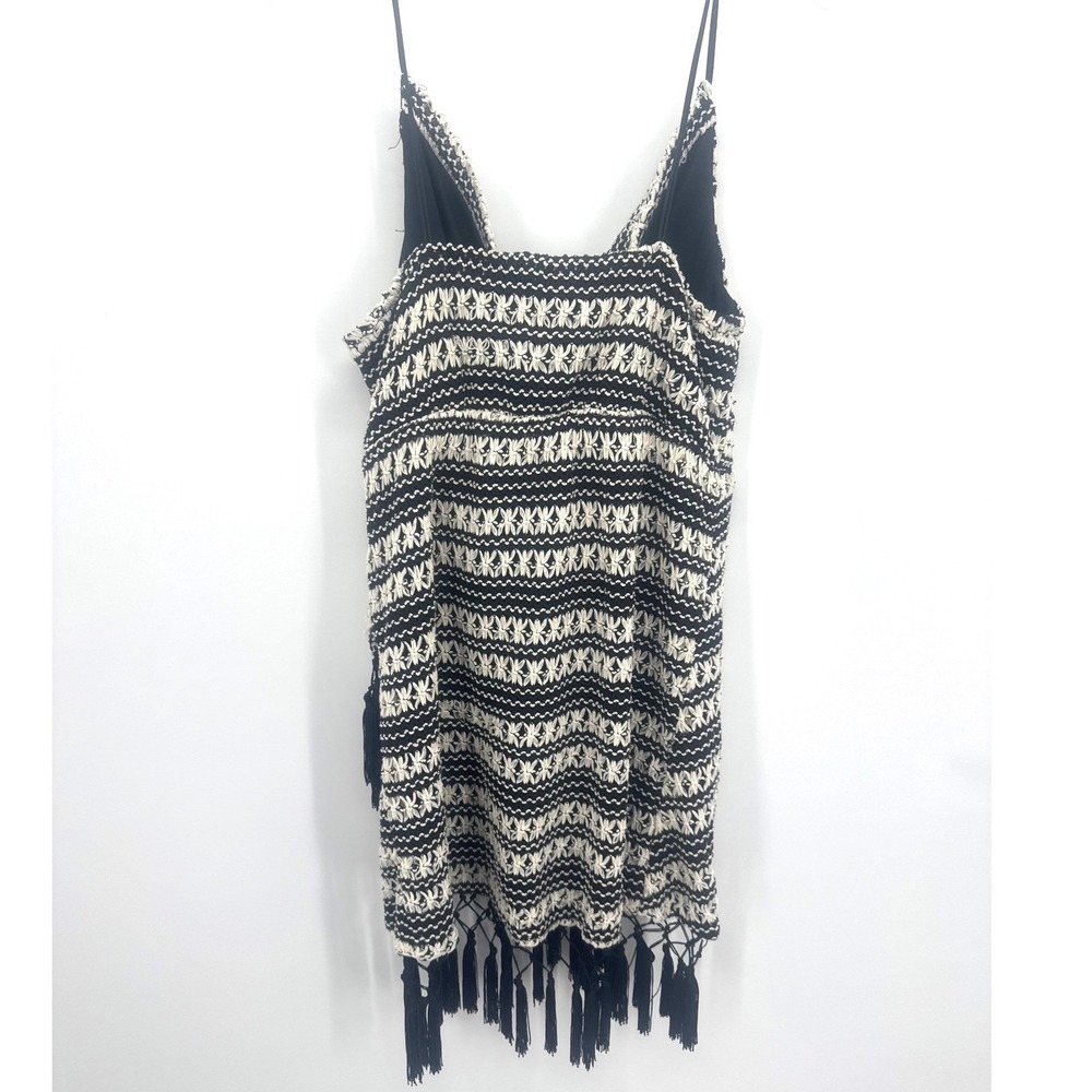 Fashion Nova Bali Mami Crochet Mini Dress Black White Fringe Tassel Large NWT - Picture 7 of 7